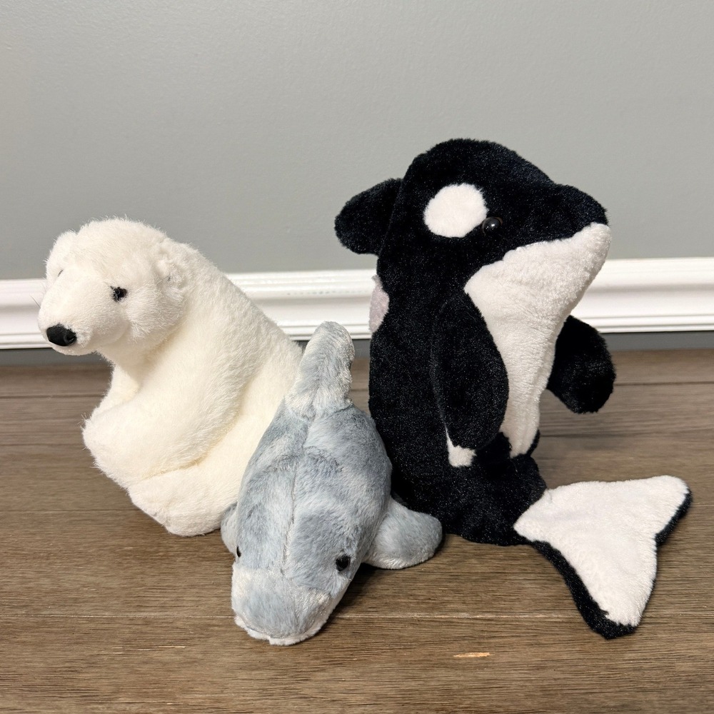 SeaWorld Orca Killer Whale, Polar‎ Bear, & Dolphin Plush Lot
